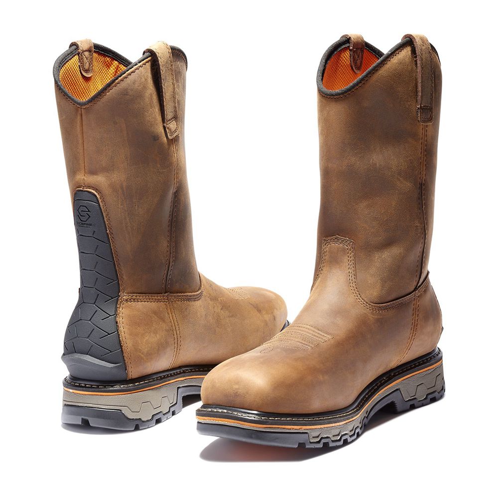 Timberland Pro Μποτακια Ανδρικα Καφε - True Grit Waterproof Composite-Toe Pull-On - Greece 2980314-C